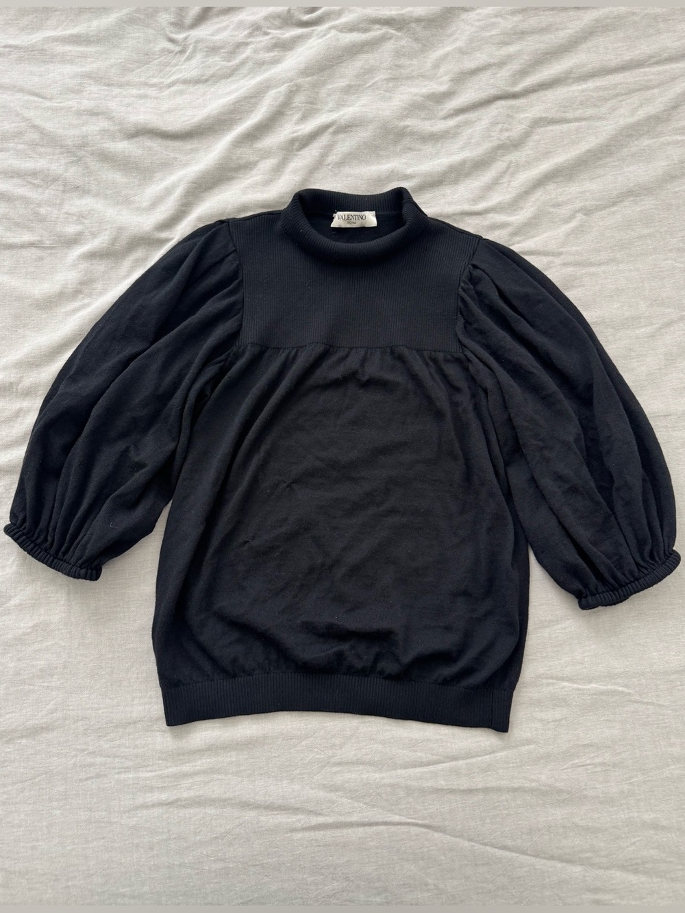 Valentino Vintage Lana Virgin Wool Lantern Sleeve Ribbed Sweater ~ Made in Italy